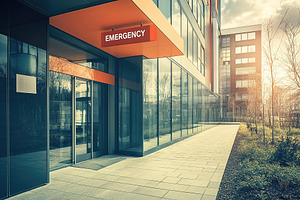 Emergency room entrance signboard on a modern building during daytime, an Architecture Photo by AlyaAnd