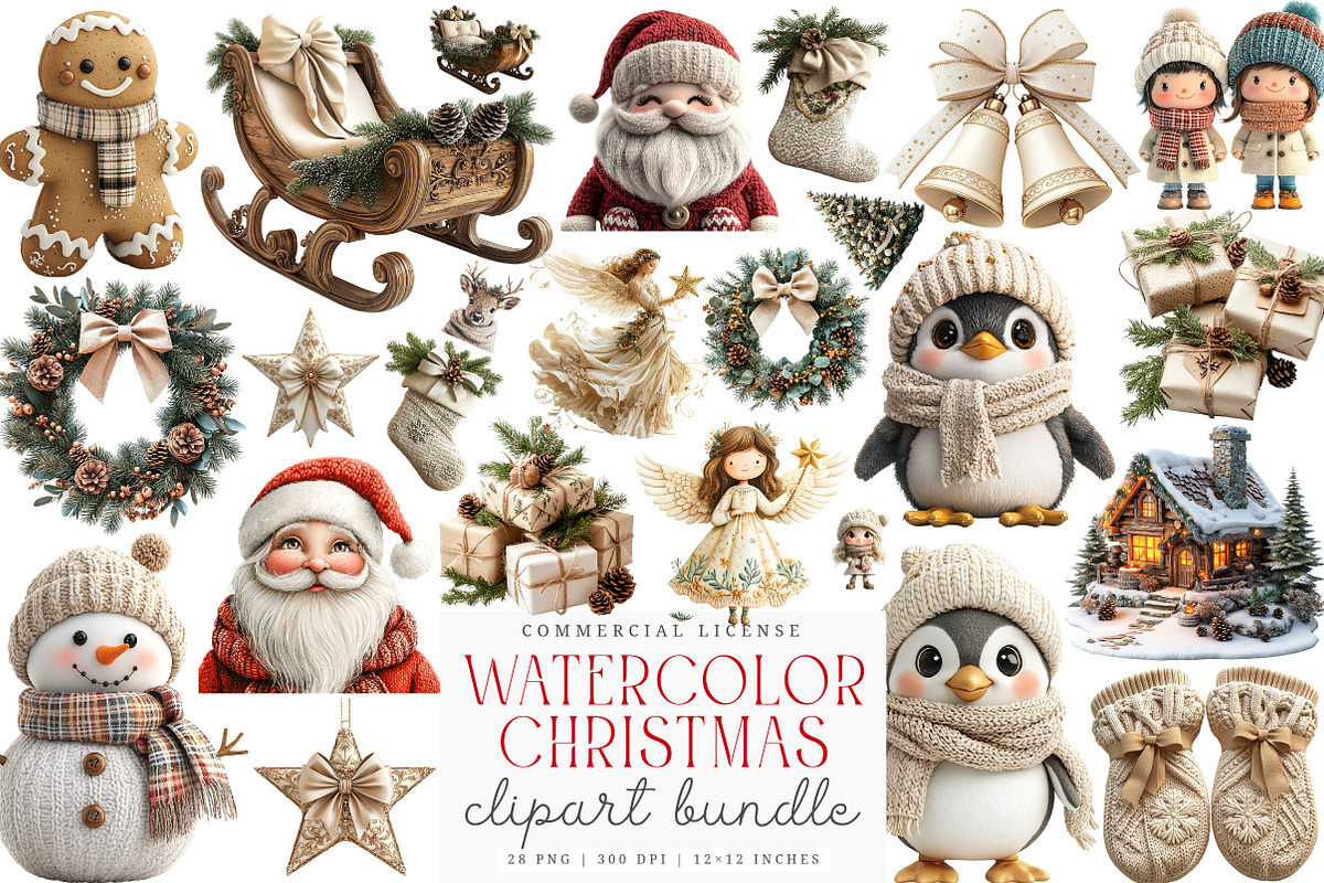 Cozy Watercolor Christmas Clipart, a Work Illustration by SinaCreation (Photo 1 of 6)