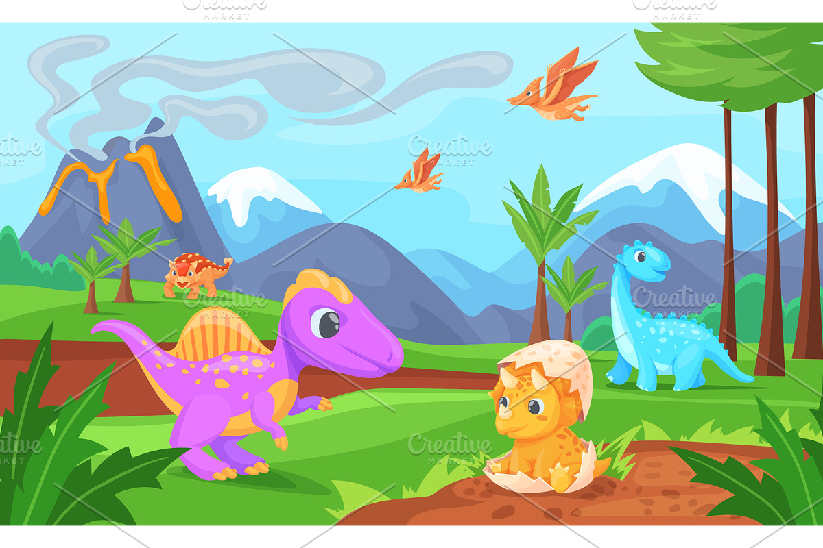 Dinosaur habitat. Dinosaurs world, an Animal Illustration by Stock-Smart-Start
