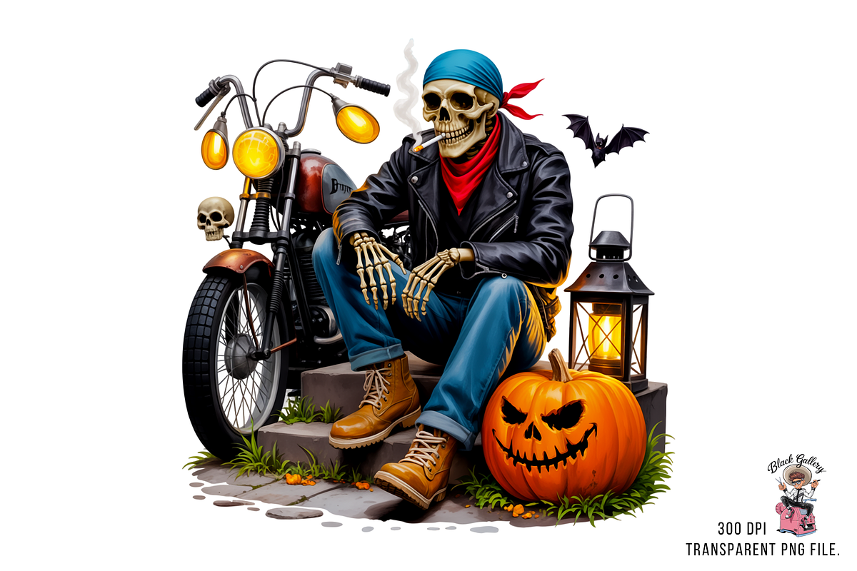 Halloween Skeleton Biker PNG Bundle, an Illustration by Clipart Bloom (Photo 6 of 11)