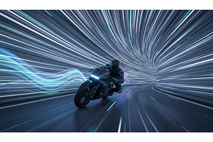 Futuristic motorcyclist rides, a Technology Photo by Igor Tichonow