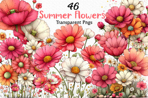 Whimsical Summer Flowers Clipart, an Illustration by Craft Nest