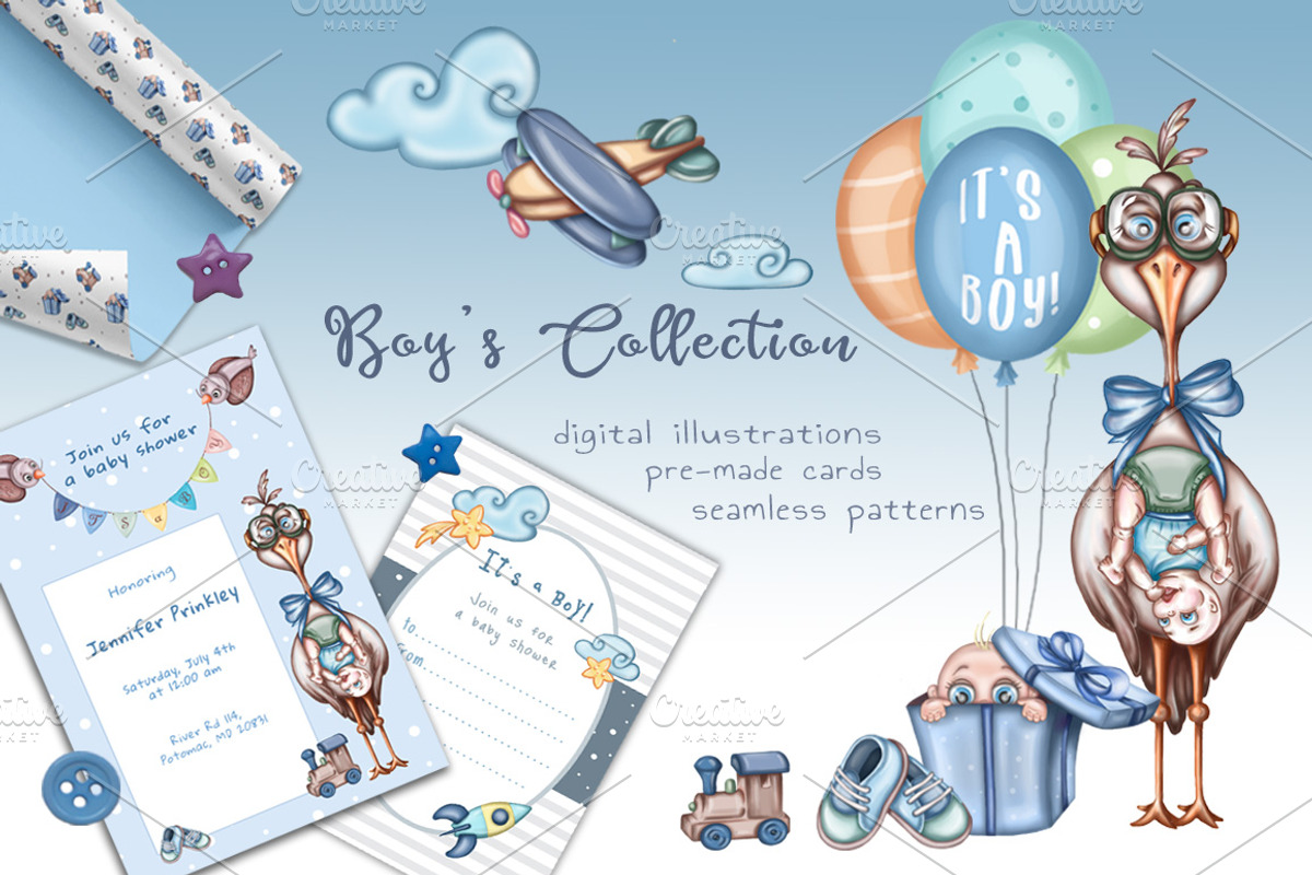 Boy's Collection baby shower kit, a Decorative Illustration by artdreamer (Photo 1 of 6)