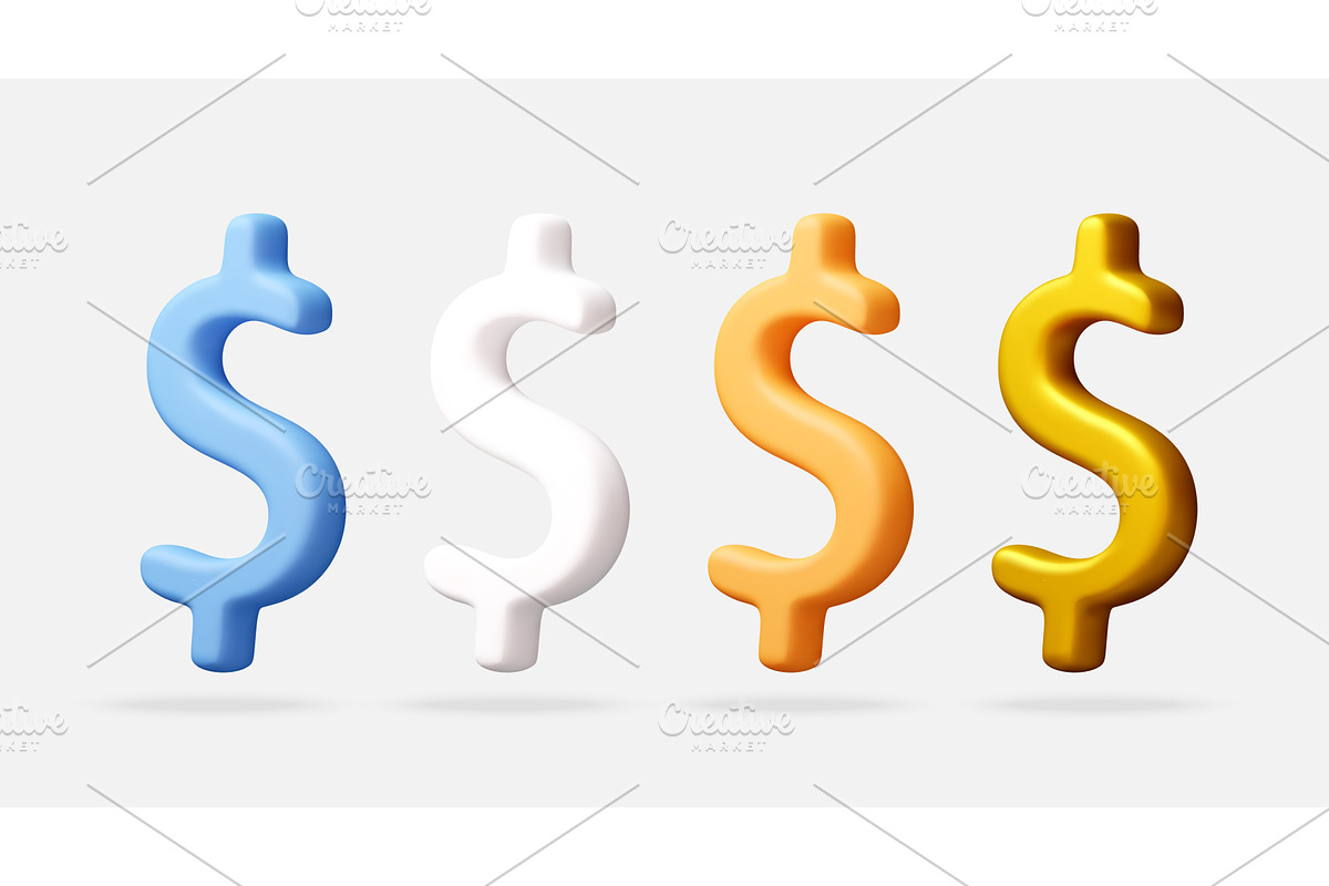 3D Set of dollar sign icons, a Finance Illustration by Abscent