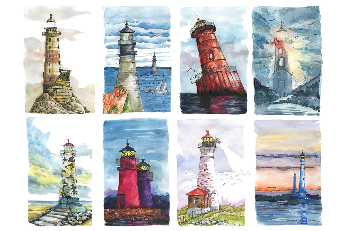 Lighthouse. Watercolor. Ready print., a Texture Illustration by Novikova Lida (Photo 2 of 4)