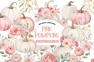 Pink Floral Pumpkin Clipart, an Illustration by TatiMockup