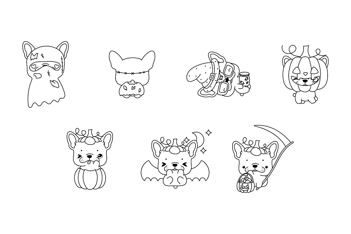 Halloween French Bulldog Coloring, an Animal Illustration by ArtVarStudio (Photo 2 of 4)