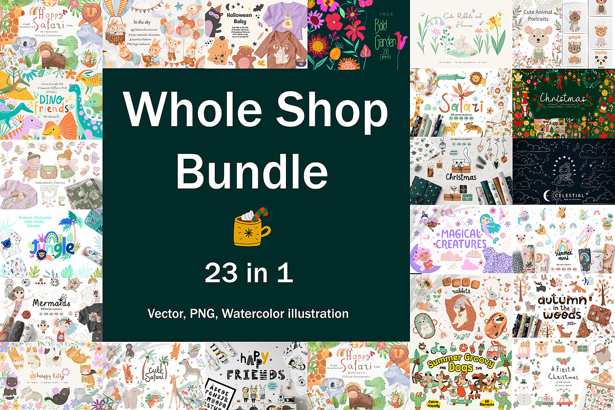 Whale shop bundle Baby animals, an Animal Illustration by OxanaTally (Photo 1 of 24)
