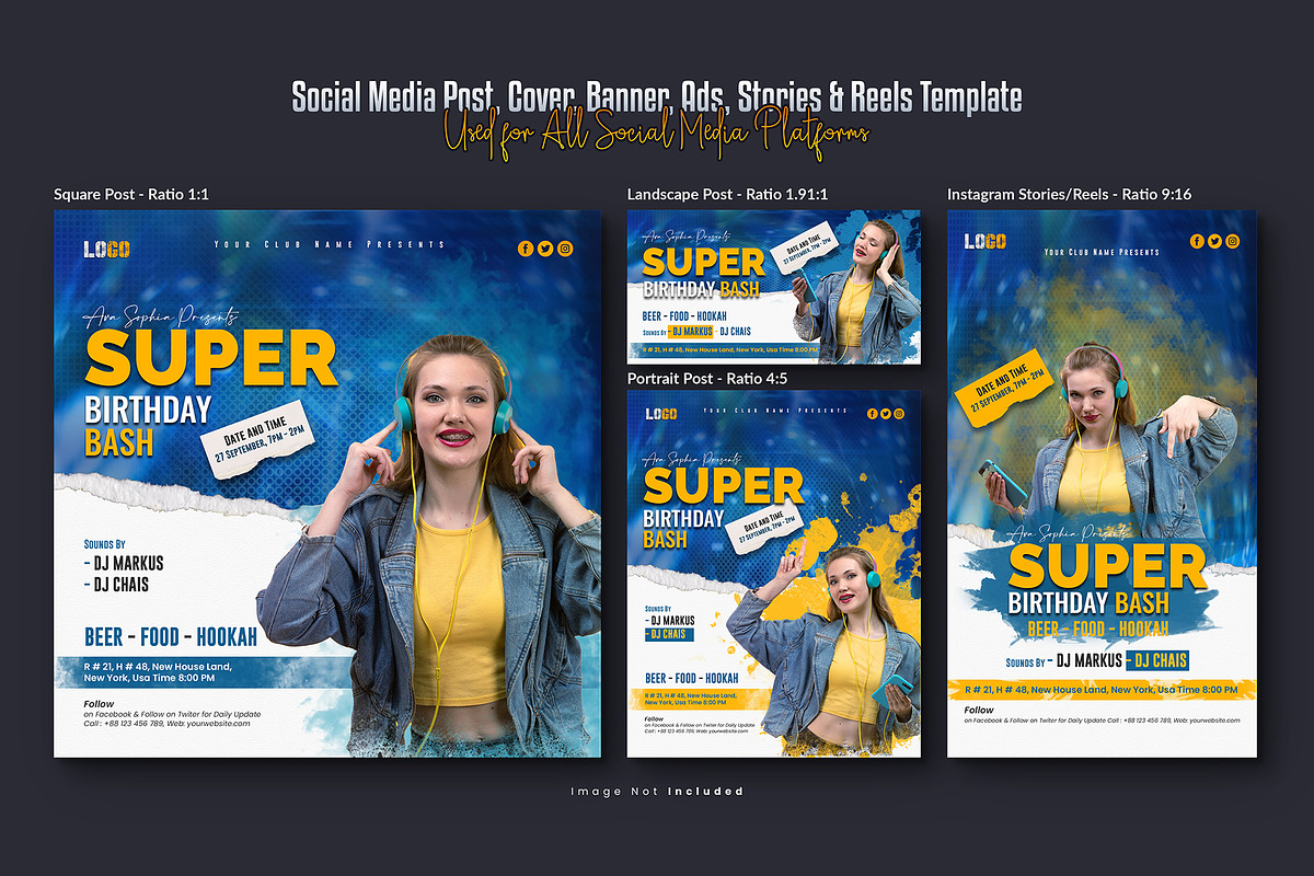 Birthday Bash Social Media Post Set, a Social Media Template by Creative_View (Photo 4 of 8)