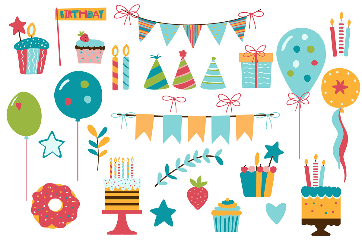 Birthday Party Cartoon Clipart, a Decorative Illustration by Elena Dorosh (Photo 2 of 3)