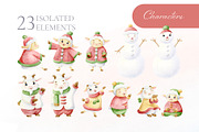 Family Christmas Watercolors Cartoon, a Seasonal Illustration by Elena Malgina Clipart (Thumbnail 2 of 20)