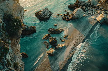 An aerial perspective reveals a rugg, a Photo by Tanuart