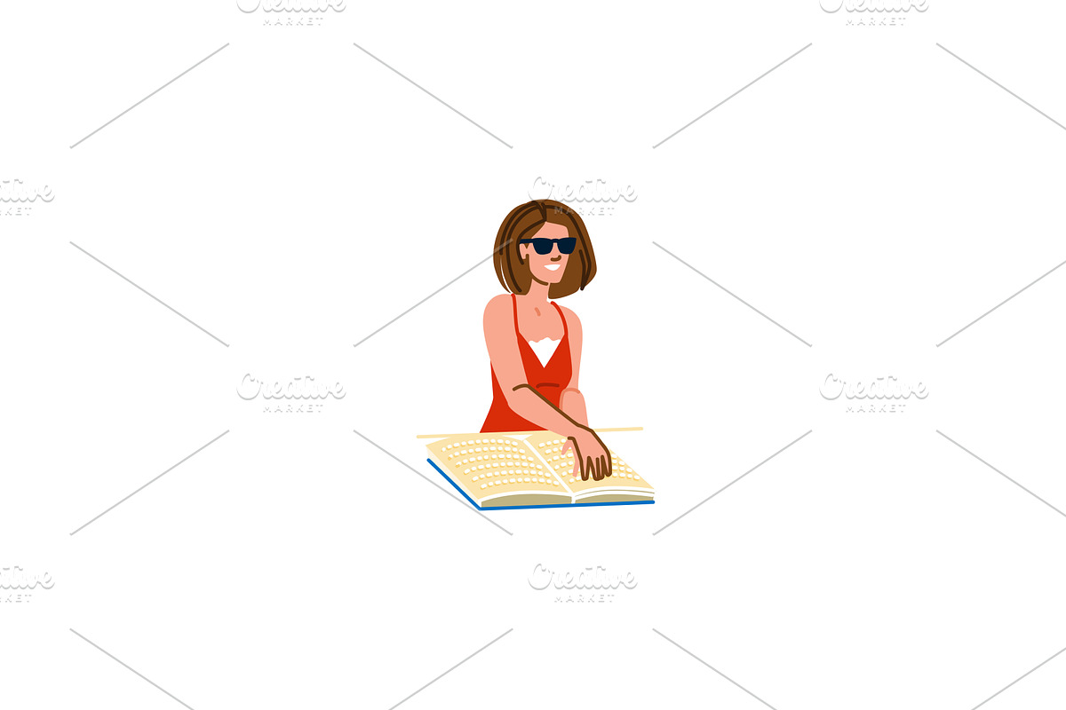 Smiling blind woman reading braille, an Education Illustration by pikepicture