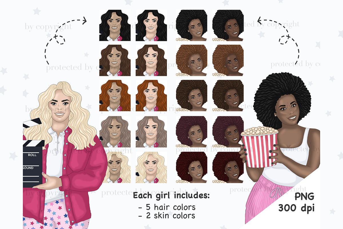 Movie Night Girl Clipart, a Person Illustration by GlamArtZhanna (Photo 2 of 5)