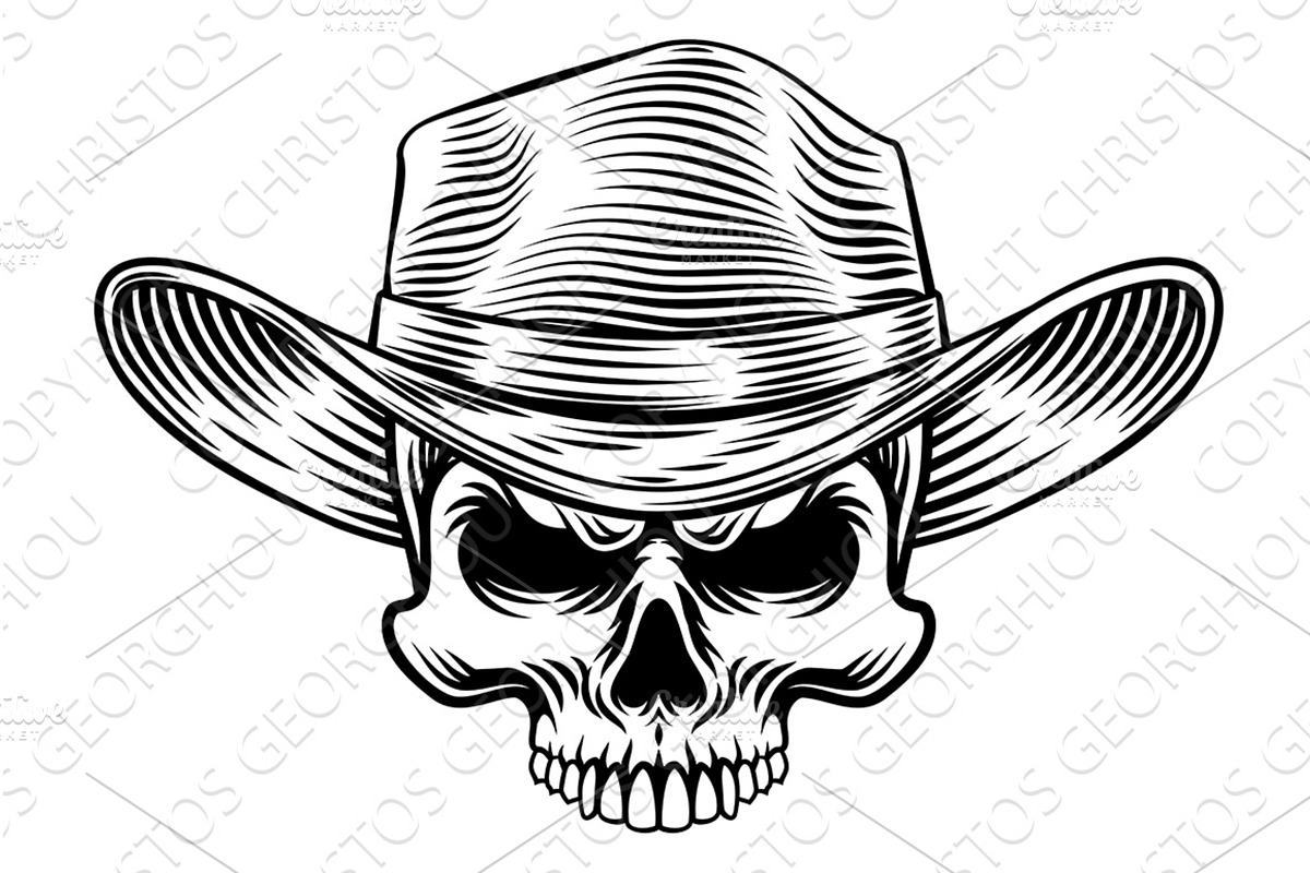 Cowboy Hat Skull Sheriff Vintage, an Illustration by Christos Georghiou