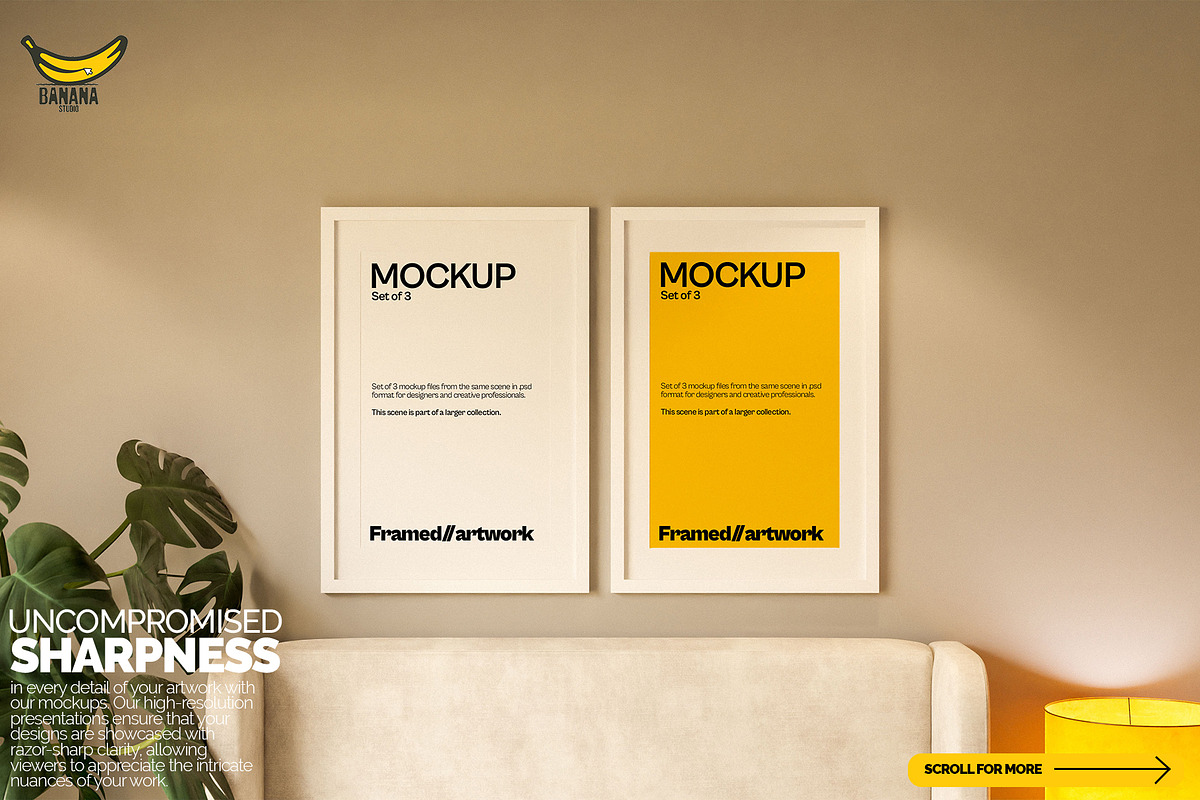 Framed Artwork on the Wall Mockup, a Merchandise Mockup by Banana Mockups (Photo 2 of 5)