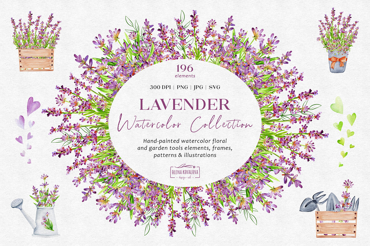 Lavender Watercolor Bundle, a Decorative Illustration by Olena Kovalova Design (Photo 1 of 11)