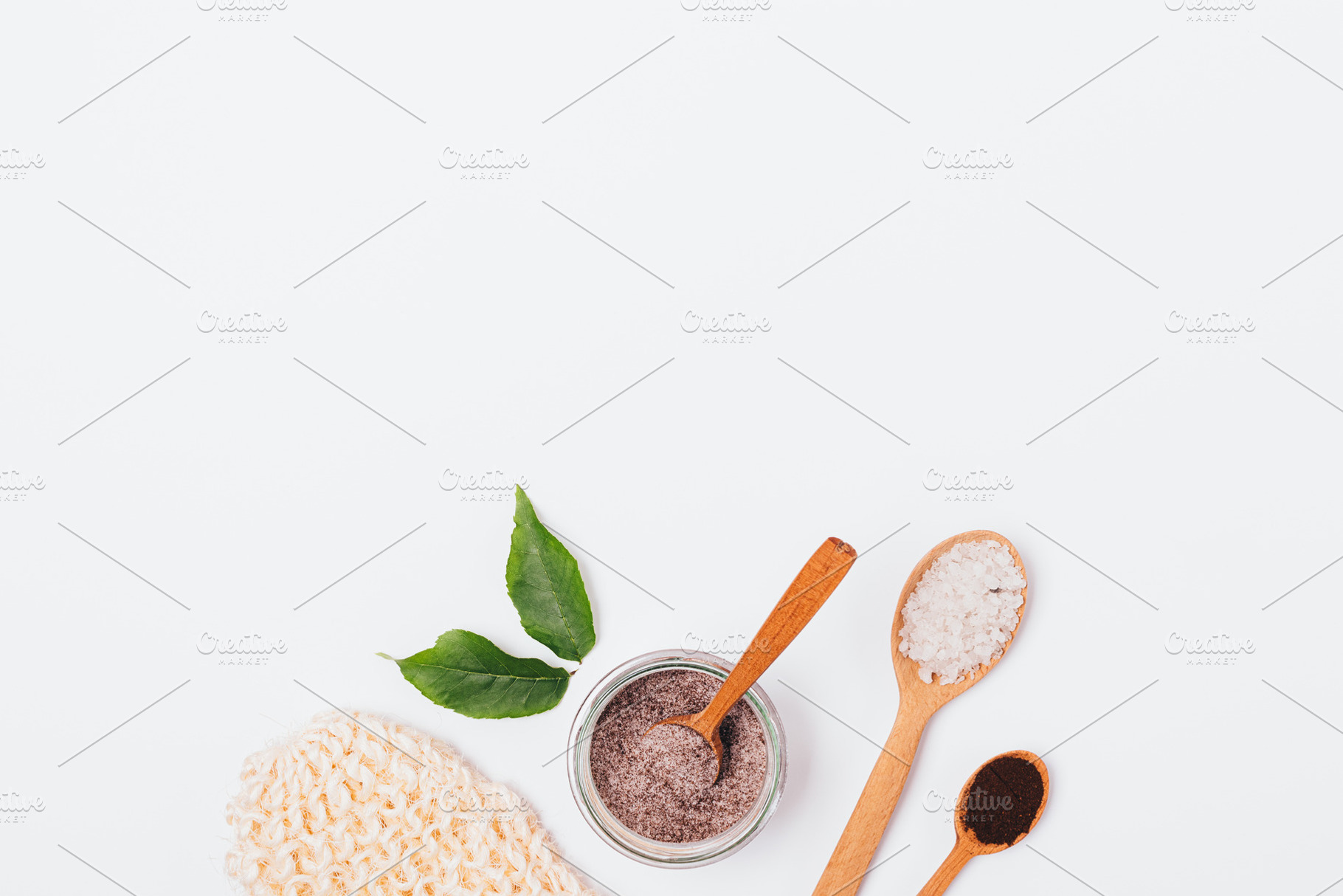 Set of coffee scrub and massage spon, a Beauty & Fashion Photo by progressman
