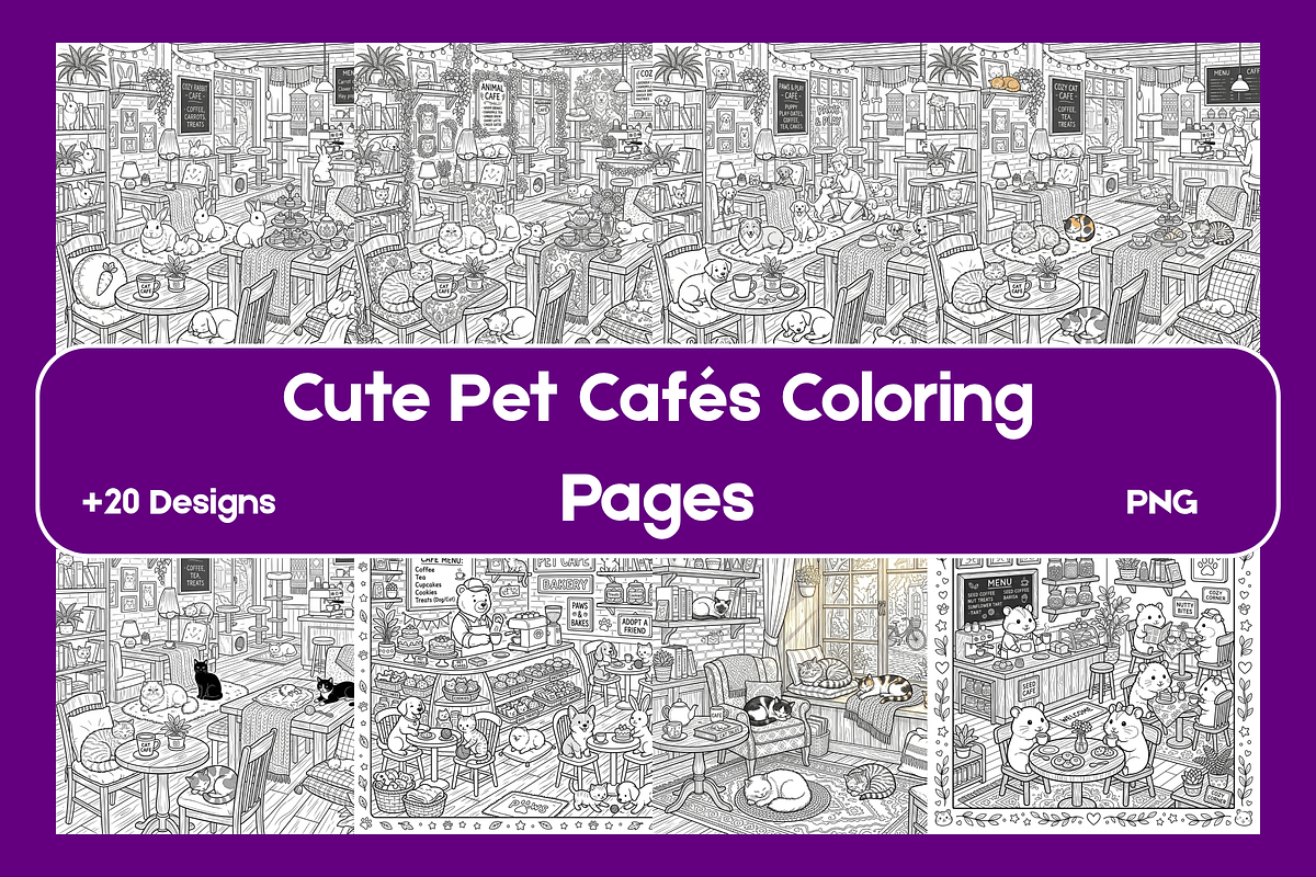 Cute Pet Cafe Coloring Pages, an Animal Illustration by BerryPieArt (Photo 1 of 3)