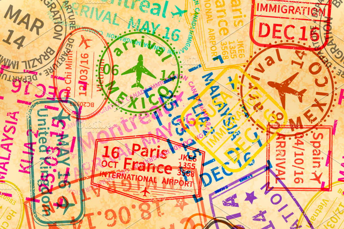 Bright colorful immigration stamps, a Pattern Graphic by BestPics