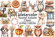 Watercolor Neutral Autumn Clipart, an Illustration by Design Market (Thumbnail 1 of 3)