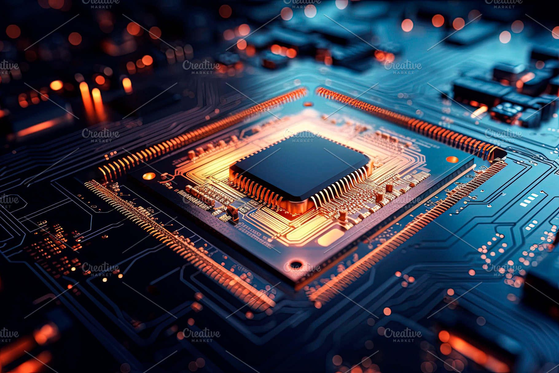 Generative AI illustration of Close up of circuit CPU, a Technology Photo by huertas19