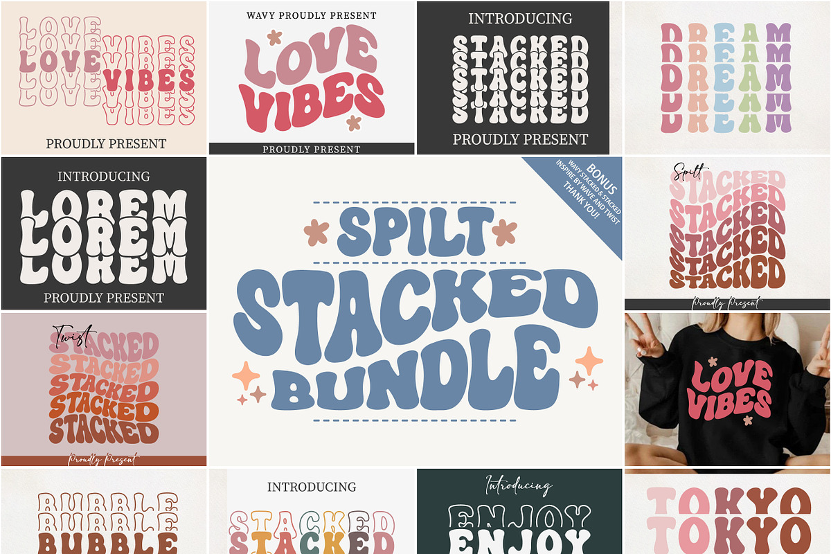 Spilt Stacked - Wave Bundle, a Serif Font by MaxArt Foundry (Photo 1 of 13)