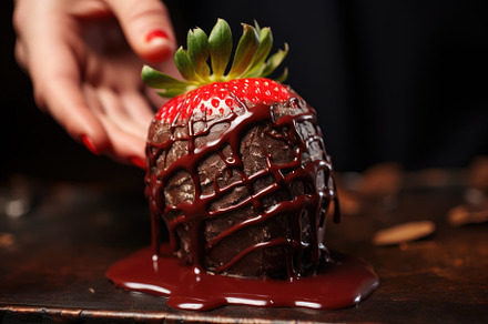 Strawberry covered with chocolate on, a Photo by Iftikhar Alam