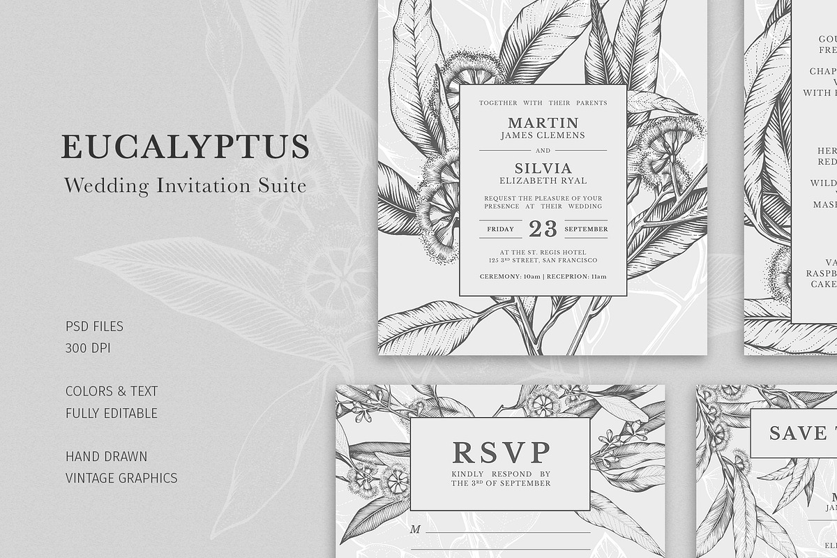 Eucalyptus Wedding Invitation Suite, an Invitation Template by Valeryia Aranovich (Photo 1 of 5)