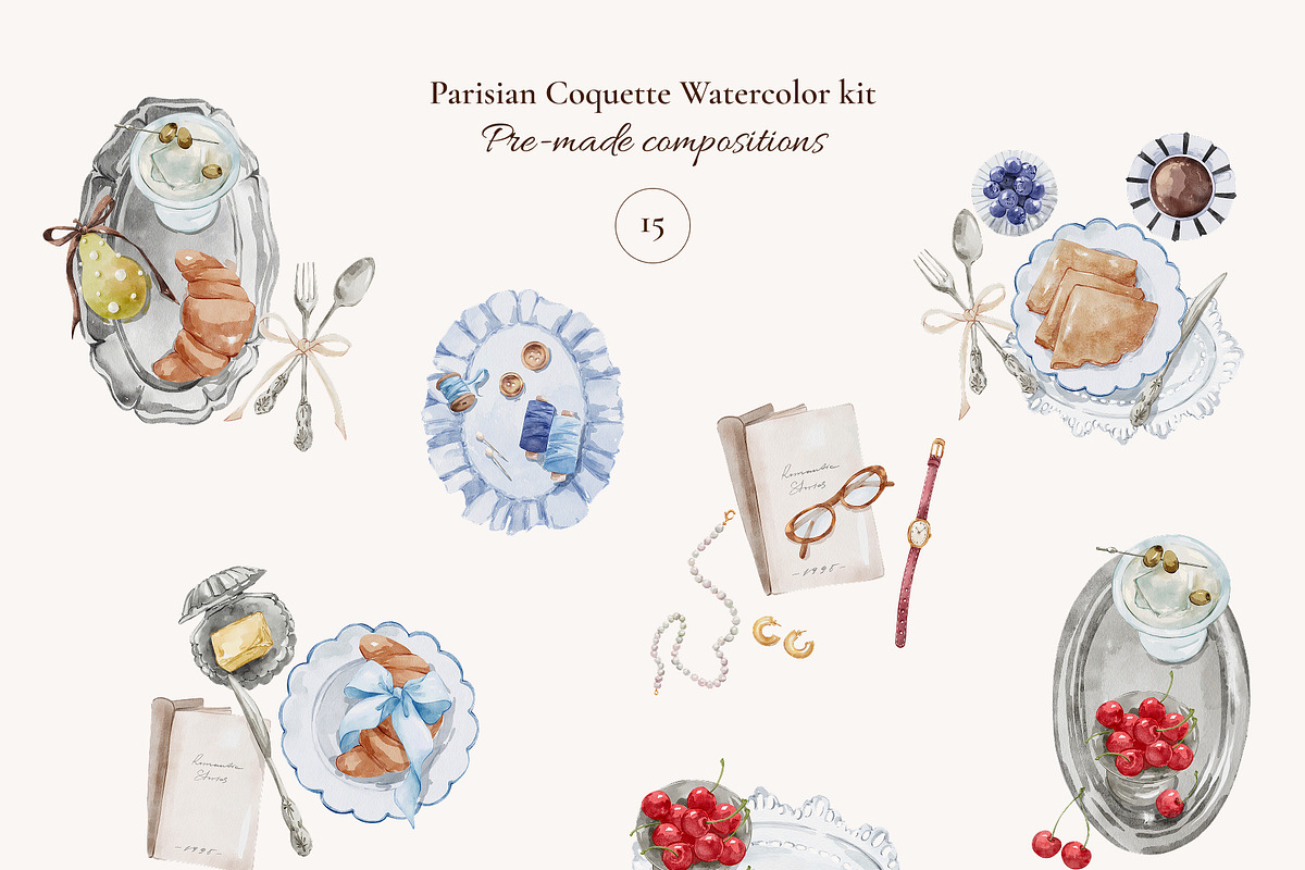 Parisian Coquette Watercolor Kit, a Decorative Illustration by Yuliia Lashevska (Photo 3 of 16)