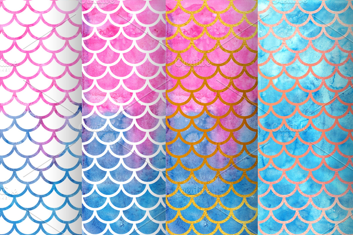 Watercolor mermaid scales patterns, a Pattern Graphic by Vavavka (Photo 4 of 8)