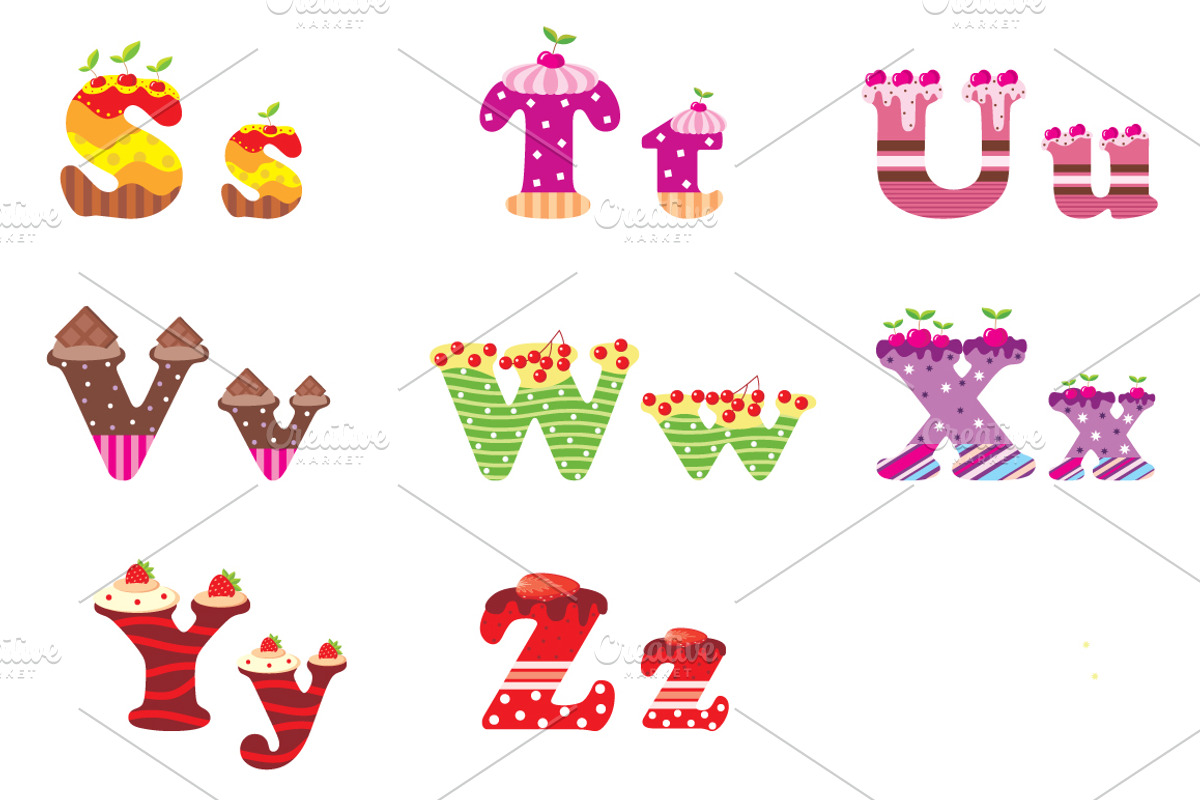 Sweet letters of the alphabet, a Food Illustration by Gurza SHOP