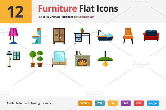 12 Furniture Flat Icons