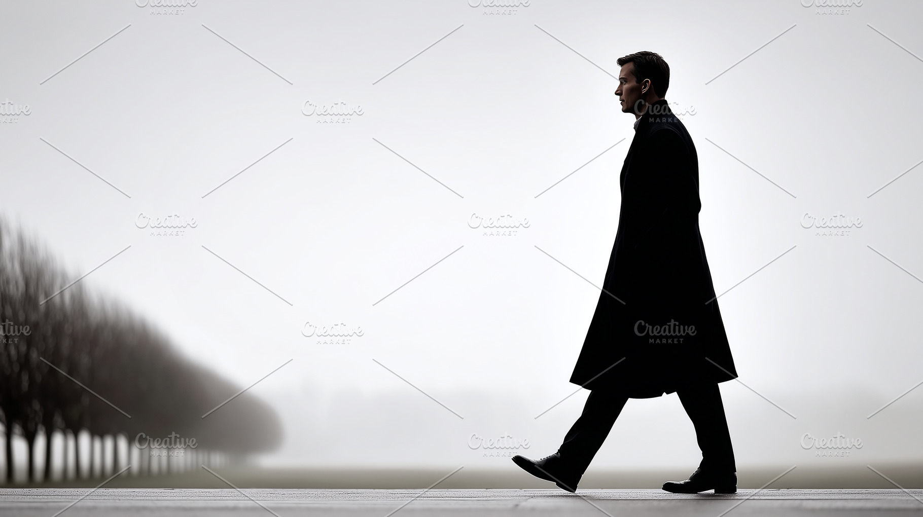 Man in a long coat walking alone in, a Person Photo by MistyDay