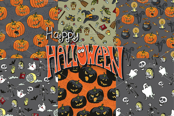 Halloween seamless pattern set preview 4