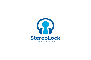 Stereo Lock Headphones Keyhole Logo, a Branding & Logo Template by yopie
