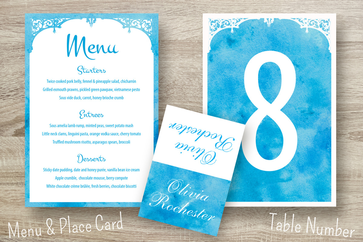 Blue Watercolor Invitation suit, an Invitation Template by Cheremuha (Photo 5 of 10)
