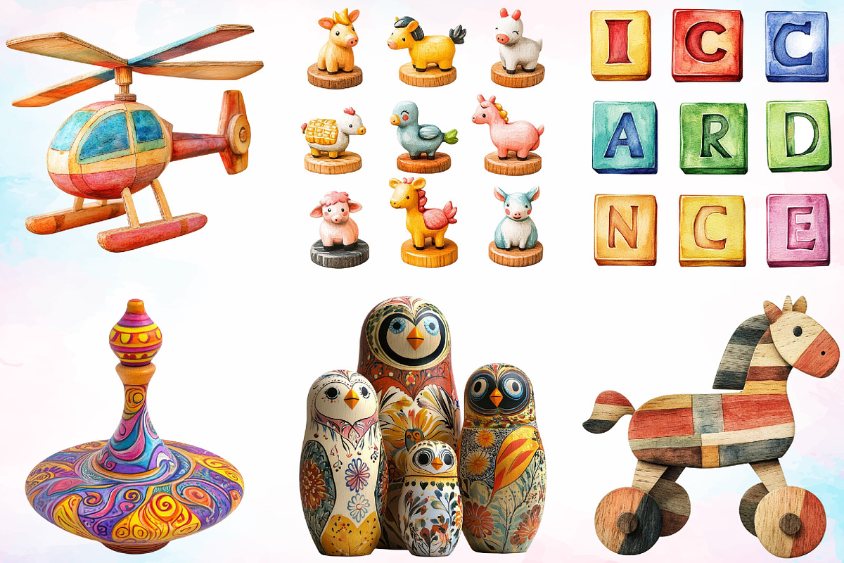 Watercolor Wooden Toys Clipart PNG, an Illustration by Canvas Craft (Photo 3 of 5)