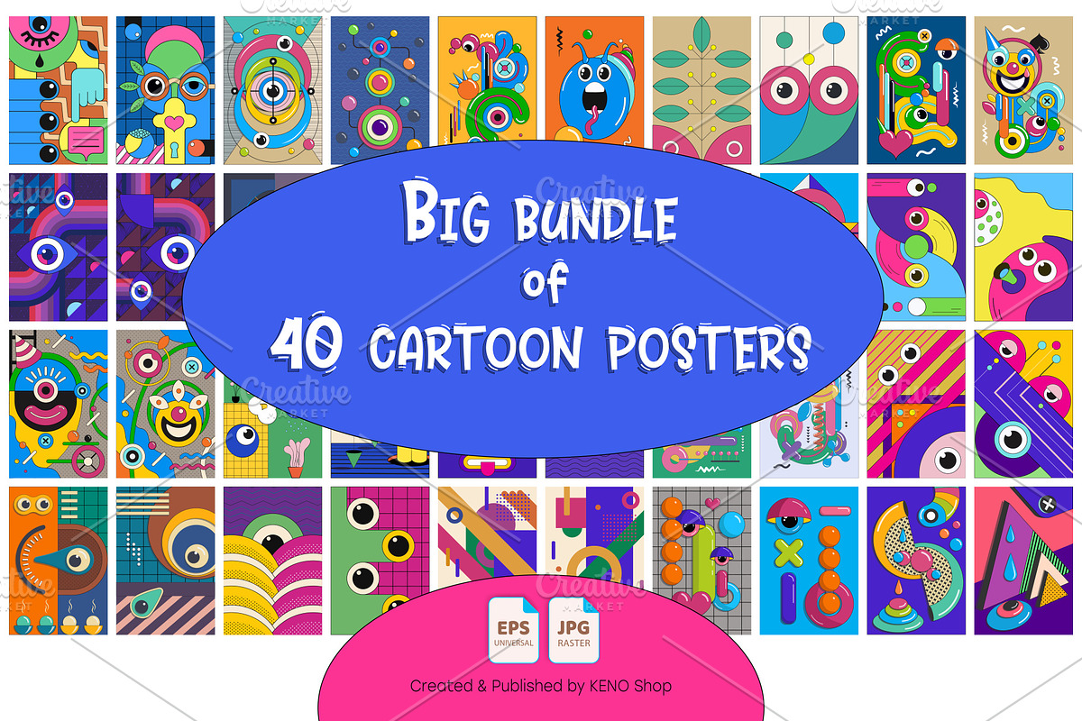 Big bundle 40 cartoon posters. Art., an Animal Illustration by KENO Mascots (Photo 1 of 5)