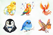 Watercolor Cute Whimsical Birds Png, an Illustration by Creative Art (Thumbnail 9 of 9)