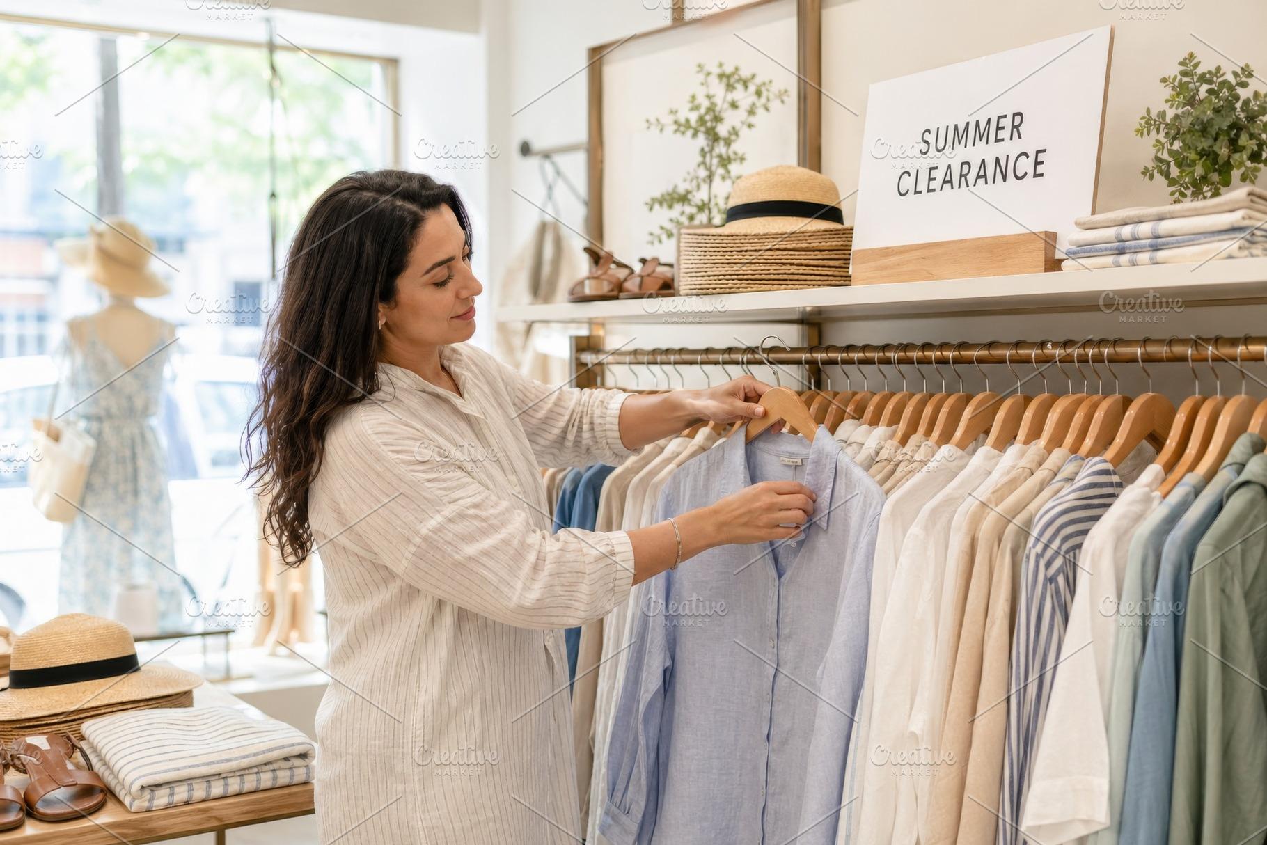 Woman shopping in clothing store dur, a Photo by Dvoevnore photos