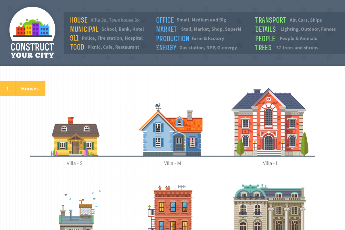 Construct your city, flat vector KIT, a Food Illustration by Oleg Beresnev (Photo 2 of 4)
