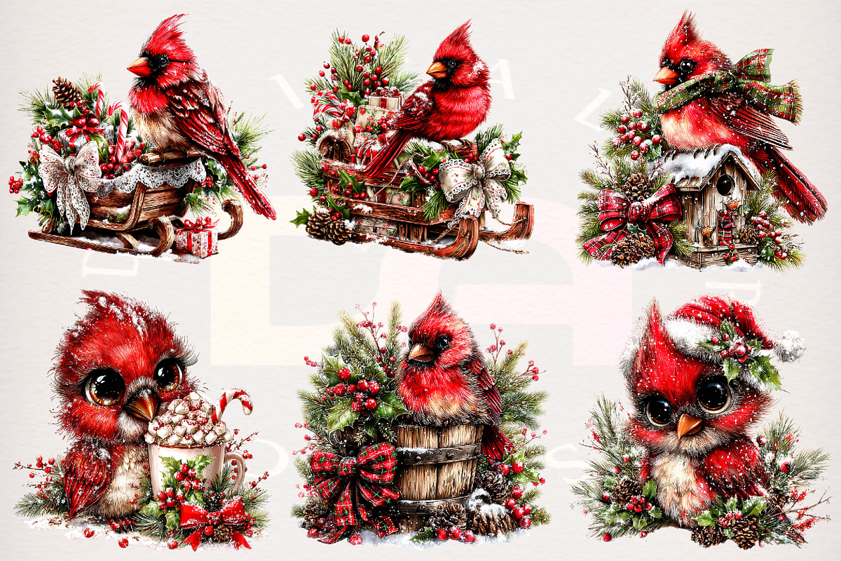 Whimsical Christmas Cardinal Clipart, a Transportation Illustration by Digital Artistic99 (Photo 2 of 7)