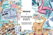 Poolside Watercolor Cliparts, an Illustration by Phantasia Design (Thumbnail 1 of 8)