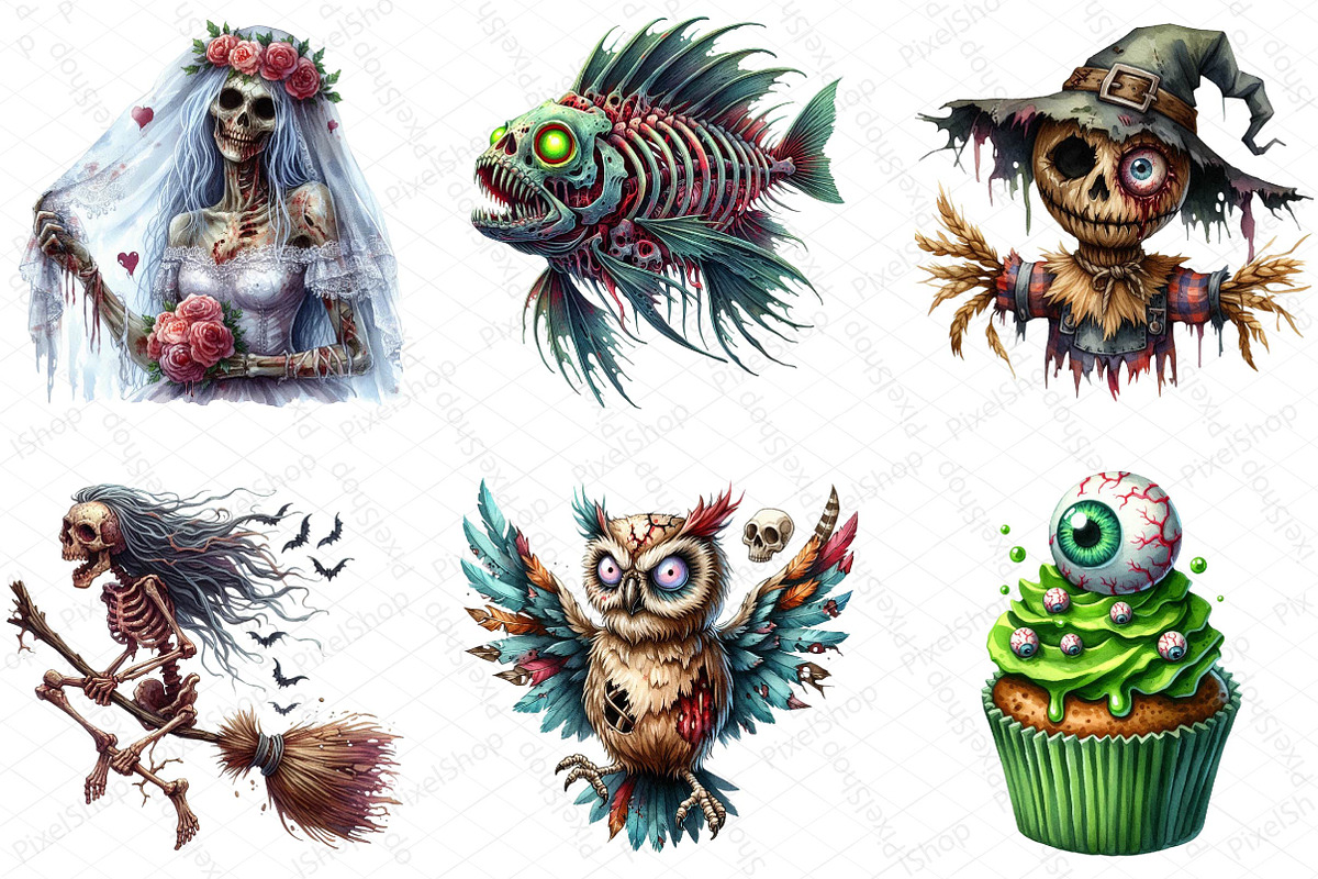Halloween Zombie Watercolor Clipart, an Illustration by DreamPrint404 (Photo 2 of 5)