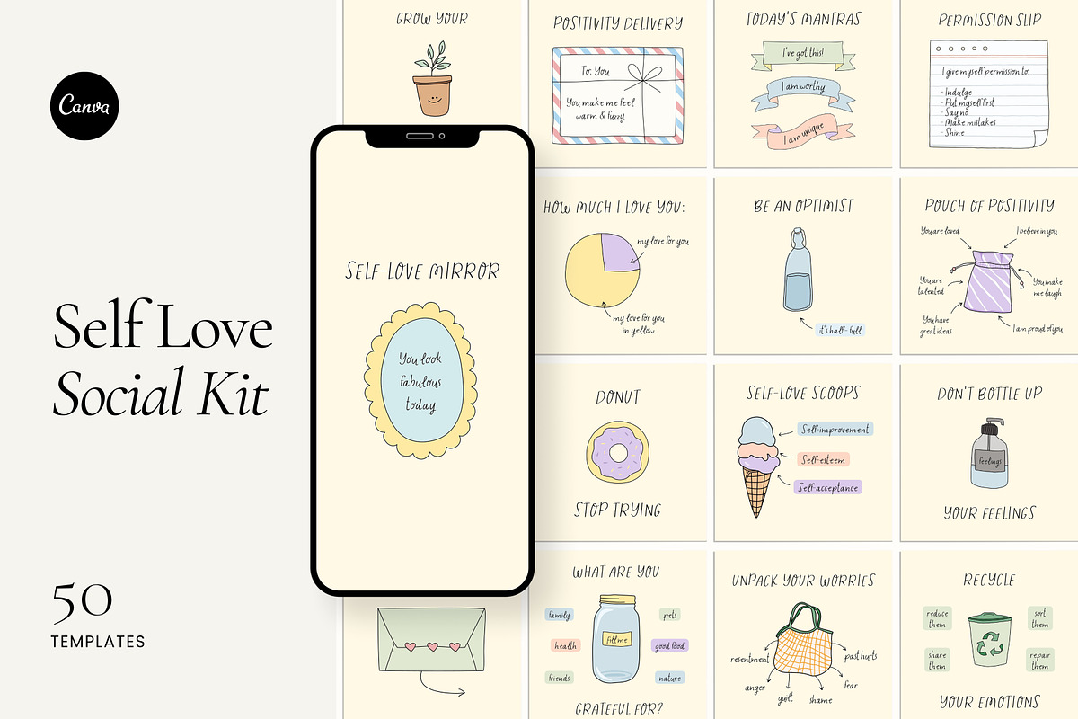 Self Love Social Pack - Canva, a Social Media Template by Willoe Studio (Photo 1 of 12)