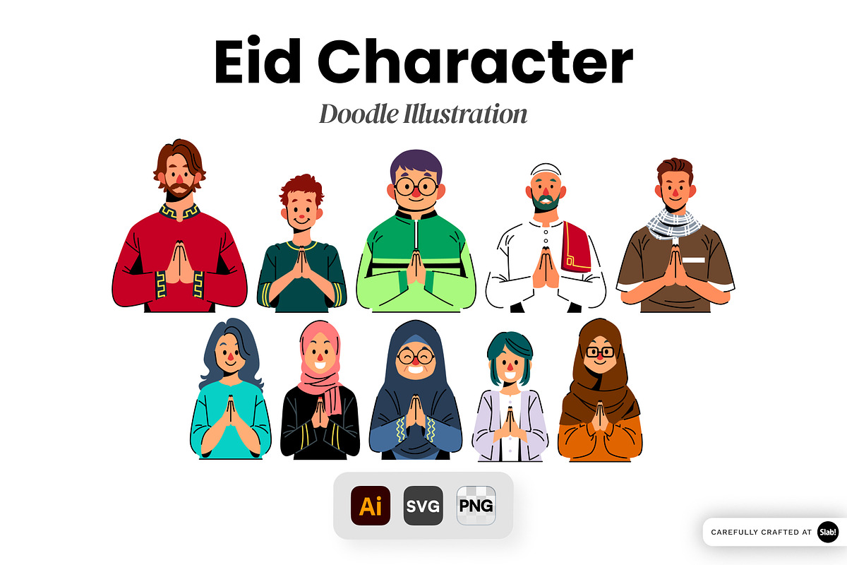 Eid Character Doodle Illustration, a Person Illustration by SLAB! Design (Photo 1 of 3)