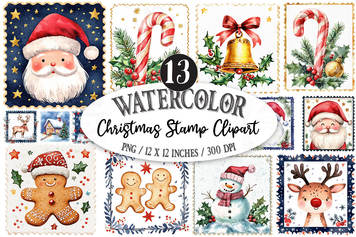 Christmas Postage Stamp Clipart, a Seasonal Illustration by Designking (Photo 1 of 3)