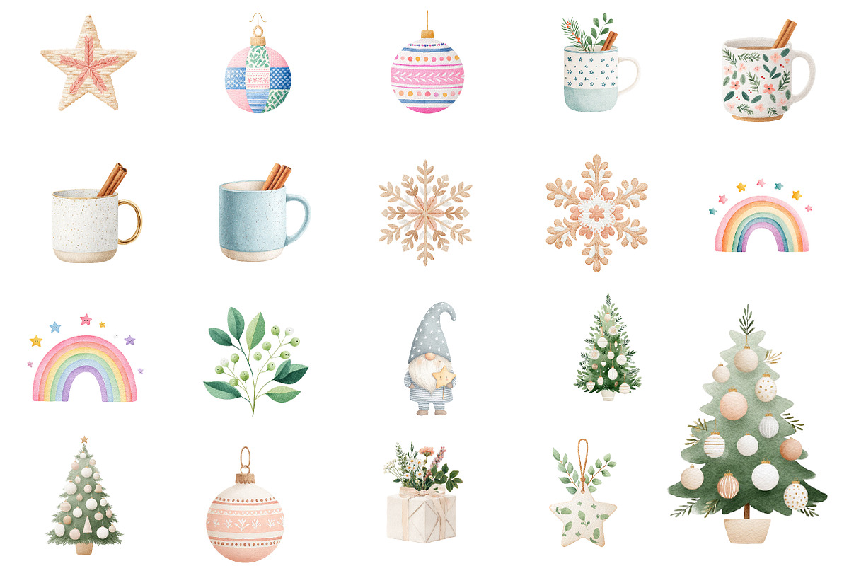 Cute Boho Christmas Watercolor Clipa, an Illustration by Designworld (Photo 5 of 5)