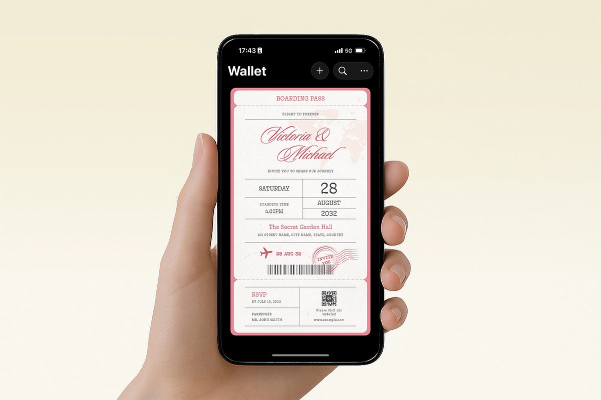 Wedding Boarding Pass Invitation Tem, a Stationery Template by BrandPacks (Photo 3 of 5)